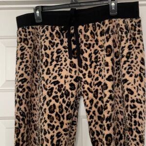 PJSalvage Plush Cheetah print pants, Size XL.Super soft, black, wide tie waist